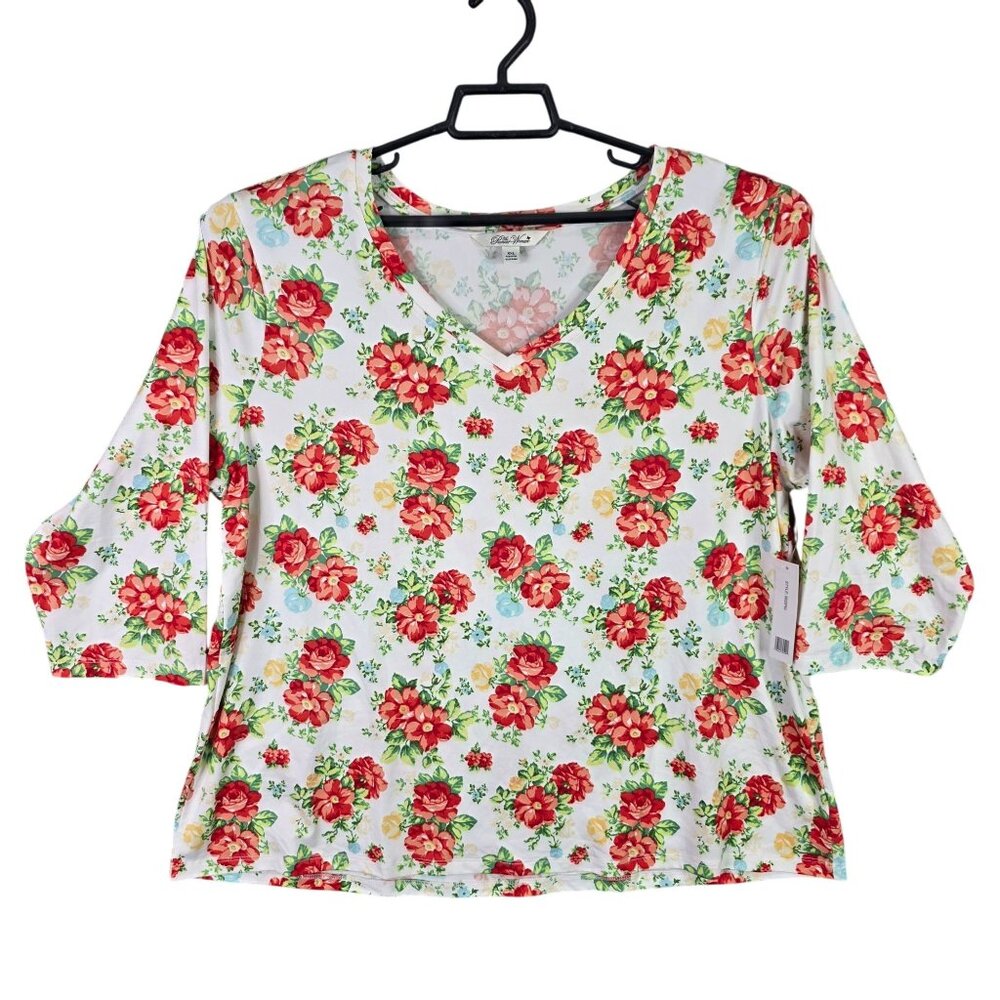 The Pioneer Woman Floral Blouse Top V Neck 3/4 Sleeve Polyester Stretch Size XXL